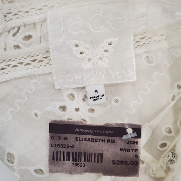 Johnny Was Jade Elizabeth white cotton embroidered eyelet peplum top S NWT - Picture 11 of 13